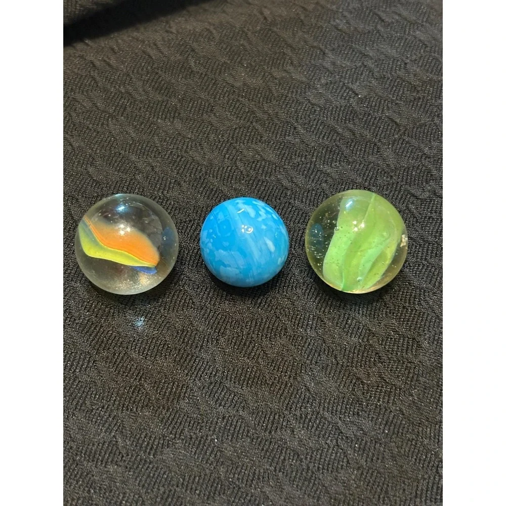 VintageMarbles Lot of 3 | Blue Swirl, Green Ribbon, Clear Core (1) 3/4